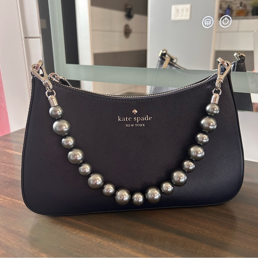 kate spade Navy Blue Handbag with Pearl Bead Strap